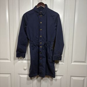 J.Crew Chino Dress Girls 10 Navy Button Front Long Sleeve Classic Preppy